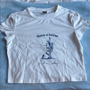 White Graphic Tee with Cowboy Print